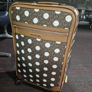 Michael Kors Brown and White Polka Dot Rolling Suitcase